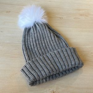Salted Grey & White Pompom Fur Beanie